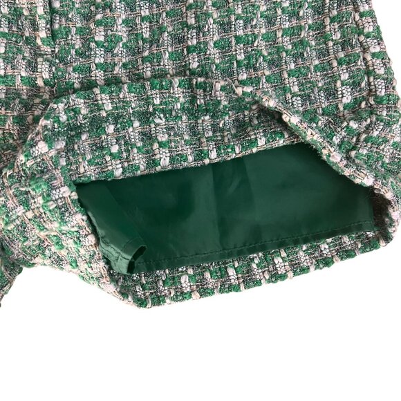 Tweed Woven Green Plaid Shorts with Sateen Lining - Picture 3 of 7